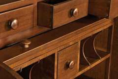 Our custom Office Shaker Roll top desk in Brown Maple wood. This shown the drawers and cubby holes.