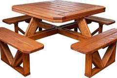 The attached benches really make this 4' square table a very popular piece of furniture. It will seat 8 people comfortably.
