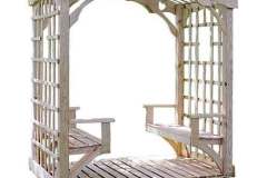 This beautifully Amish made 78" country arbor has a lattice roof, floor, and benches and is shown here with a natural finish.
