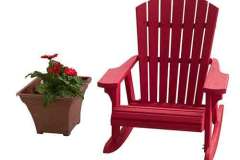 Our custom Amish made Adirondack rocker is seen here with a red painted finish. With proper care it will last many years without having to refinish it.