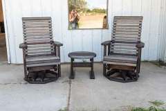 Get our complete set of Amish made Rollback swivel gliders and the end table to put between them. We have several different stain colors to select from and even two-toning is possible.