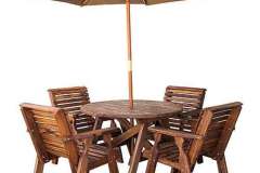 This is our 42" round table and Mini Rollback Table Chairs. It is all Amish crafted for outdoor use just like the square table that is available as well. The umbrella is a great add-on if you need to keep the sun out of your face.
