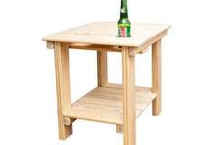 Our custom made settee end table has a shelf at the bottom and 2 drink holders on the top. This fits perfectly between two of any of the outdoor chairs, rockers, or gliders that we have to offer.