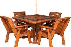 Here you are seeing the 48" square Amish made outdoor table with its optional umbrella. It comes complete with the Mini Rollback Table Chairs