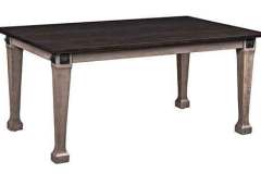 Here is a picture of our Amish custom designed CE Leg table with a two tone finish. This one is a solid top table but you can have it made with leaves as well. Many options for top shapes, skirts, table edges, stain colors, and wood species can be had.