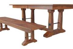 What you are seeing here is the Carla Elizabeth style custom Amish crafted table and bench in Cherry wood. When you open the table top the base stays in one place and the top only slides allowing you to put in the leaves you had made as well.