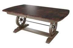 A Conestoga wagon probably comes to mind when seeing this Amish made table. All you might need is some horses and a driver and you might be able to drive this table right into your home. This is shown in Brown Maple wood with a dark stain.