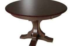 If your space is a bit smaller, you might consider a 42" or a 48" round Amish crafted such as the Gatlin Single Pedestal table shown here. You can get up to 2 leaves with this table if you need them.