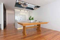This table looks great on the hardwood floor as seen here. The Amish craftsmen build each table to last a lifetime no matter what wood it is made with or what stain color you choose. Tell us the size you need and can have it done for you.