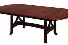 As opposed to the "boat shaped" top this Amish built Jackson double pedestal table has a "bow end" on it. The ends are rounded and the sides are straight. It can also be made as a solid top table or you can put leaves in it.