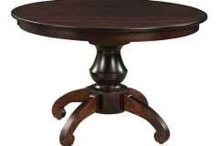 As you can see, most single pedestal tables are round as is our custom Amish made Woodstock table shown here. The feet all have levelers on them to allow the table to set level on your floor. This one is custom designed in Brown Maple wood with Rich Tobacco stain.