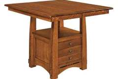 Offering storage as well as great looks the Colebrook Bistro cabinet table provides counter top height seating as well as full extensions drawers with old world dovetailed construction.  Shown in 1/4 sawn white oak with lite asbury stain.