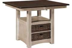 Our beautiful Heidi cabinet table can be crafted with doors, drawers, or even our full extension woven baskets.  Shown crafted out of brown maple with a rustic two tone vintage white and brown stain finish.