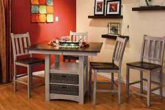 Our custom Heidi cabinet table. Shown with a two tone stain and pull out drawer baskets underneath.