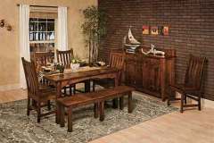 Our Heidi custom leg table and bench are shown here in a room setting.