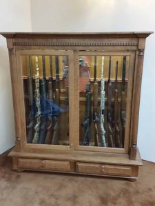 Amish custom gun cabinet Simone 14 Long Gun short drawer base
