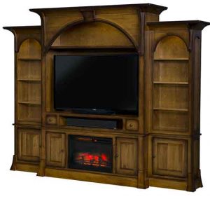 Custom Crafted Amish Breckenridge Wall Entertainment Center With Fireplace 66WF.
