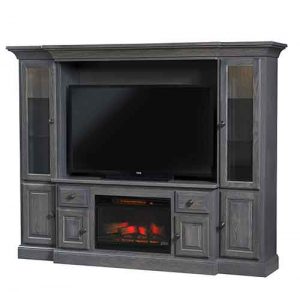 Custom Hand Crafted Amish Living Room Kincade Wall Entertainment Center With Fireplace SC 54WF.