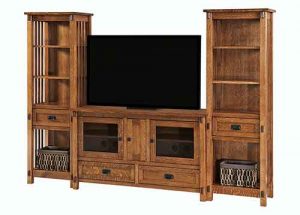 Amish Built Custom Living Room Rio Mission TV Stand With Towers SC 3257T.