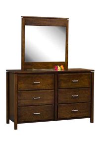 Amish Built Jacqueline Bedroom Dresser With Attached Beveled Mirror.