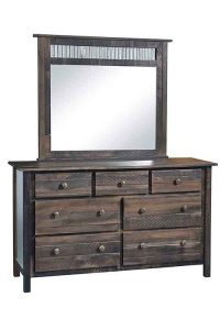 Amish Custom Built Prairie Mission Style Dresser With Beveled Mirror Attached.