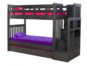 Children's Amish Made Bunk Bed With Wooden Staircase.