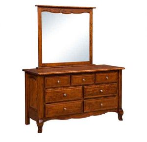 French Country Amish Made Custom 7 Drawer Dresser With Beveled Mirror Attached.