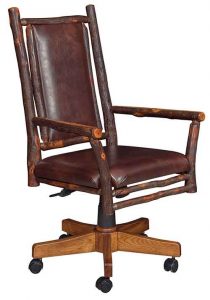 Leather and Hardwood Amish Built Rustic Grandpa Desk Chair.