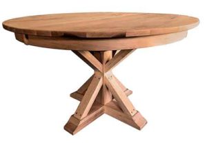 Single pedestal table round with the butterfly down and out of sight.