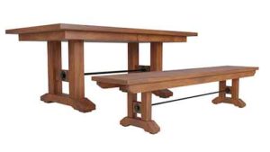 This is our custom Amish built Taylor double pedestal table and bench.