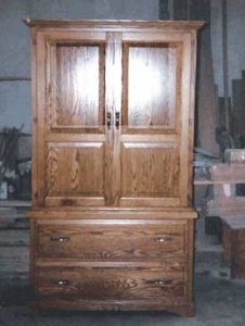 Solid Oak Raised Panel Double Drawer Armoire