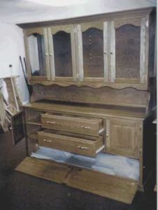 Amish Crafted Leaf Storage Dining Hutch with Door Open