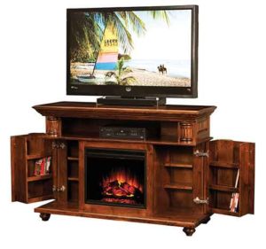 Solid Cherry Fireplace Unit with TV Cabinet and Media Storage