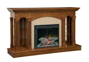 Amish Curio Fireplace with Stone Inlay