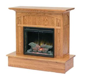Amish Crafted Oak Mission Fireplace with Mantle and Hearth