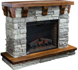 Rock Edge Fireplace Unit with Solid Wood Hearth, Mantle, and Corbels