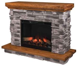 Amish Made Rock Ledge Fireplace Unit with Brown Maple Hearth and Mantle
