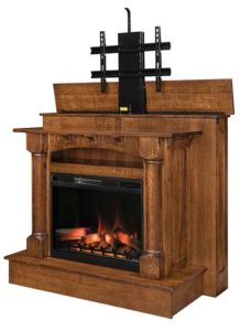 Amish Fireplace Unit with Hidden TV Lift Deployed