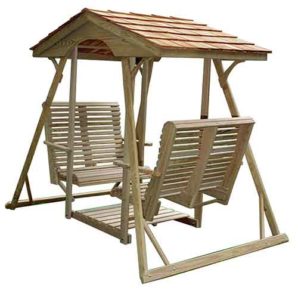 Rollback canopy glider with cedar roof