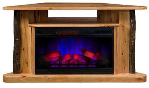 Amish Made Linden Rustic Hickory Corner Fireplace and TV Stand