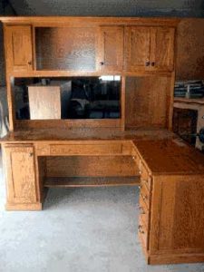 Amish Made Oak Corner Office Desk with Hutch Top