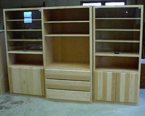 Large Natural Maple Entertainment Center and Bookcases