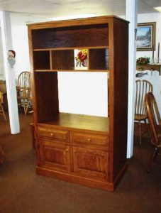Solid Oak Open Back Entertainment Center with Two Door and Drawers