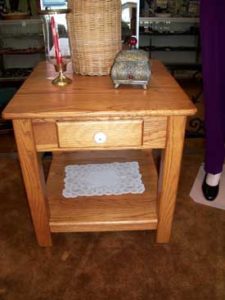 Red Oak Shaker Style End Table with Display Lower Shelf