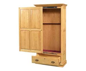 Amish Made Sliding Front Gun Cabinet with Lower Drawer