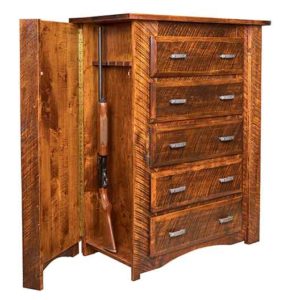 Rough Sawn Brown Maple Dresser with Hidden Long Gun Storage