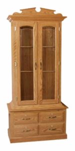 Amish Made Two Door Sculptured Top Gun Cabinet with Four Lower Drawers