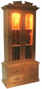 Amish Made Double Arched Door Gun Cabinet with Four Lower Drawers