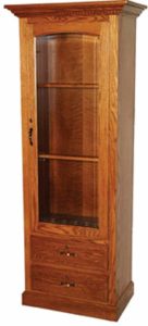 Amish Made Solid Oak Single Door Double Drawer Gun Cabinet