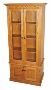 Solid Oak Bookcase with Dual Doors and Slide out Hidden Gun Storage